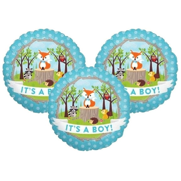 DalvayDelights Set of 3 Woodland Fox and Friends It's a BOY Baby Shower Blue Balloon Bundle