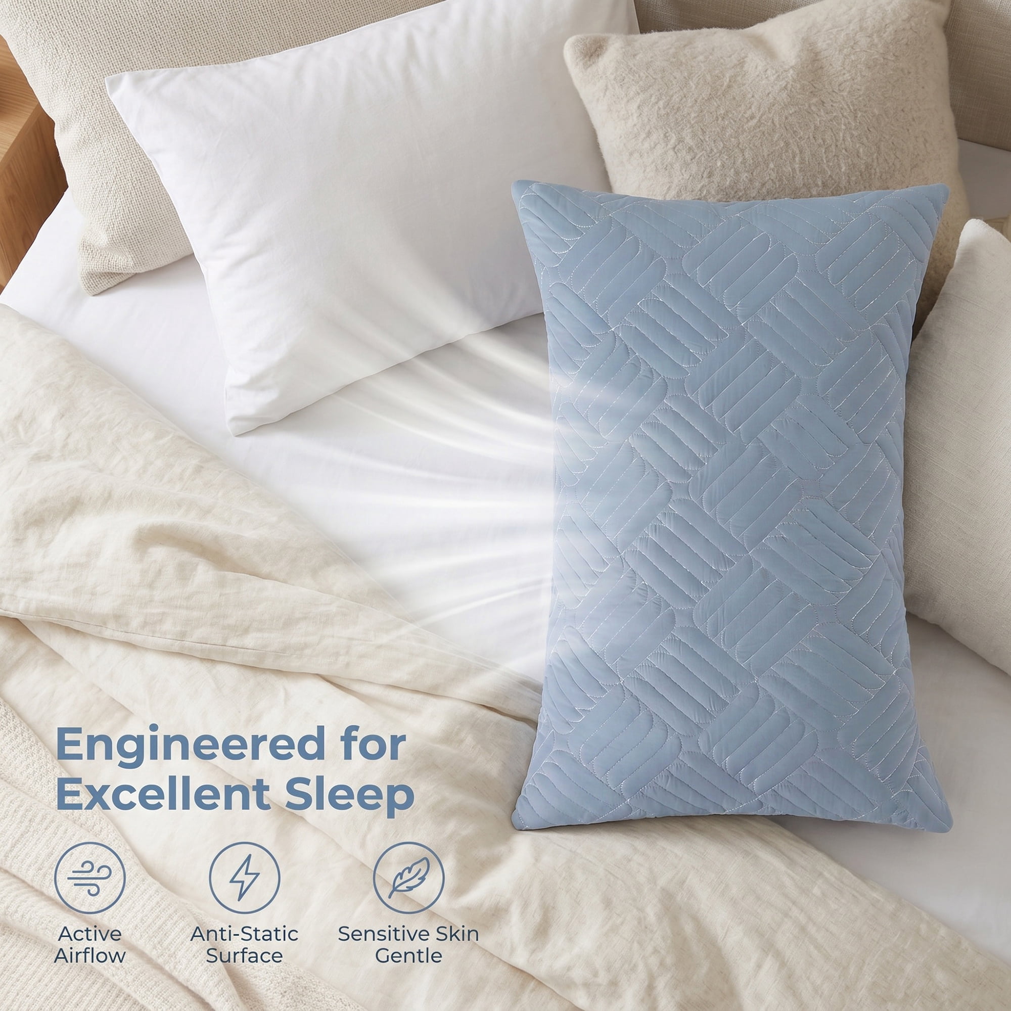 Unique Bargains 2Pcs Standard Size Breathable Cotton Pillow Protectors Queen Blue
