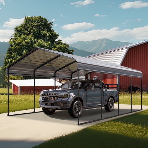 SUMMIT LIVING 12 x 20 ft Metal Carport, Galvanized Steel Panel Roof, Heavy Duty Outdoor Garage Car Storage Shelter