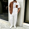 thumbnail image 6 of StSilkitty Men's 2 Piece Outfits Color Block Button down Short Sleeve Collared Shirts and Pants Sets Cotton Linen Casual Set, 6 of 7