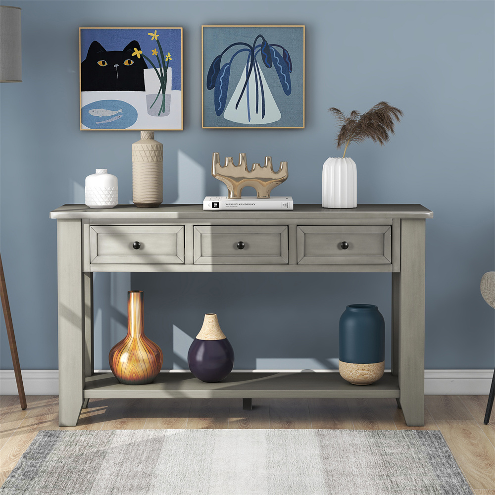 55'' Long Console Table with 3 Drawers and Bottom Shelf, Modern ...