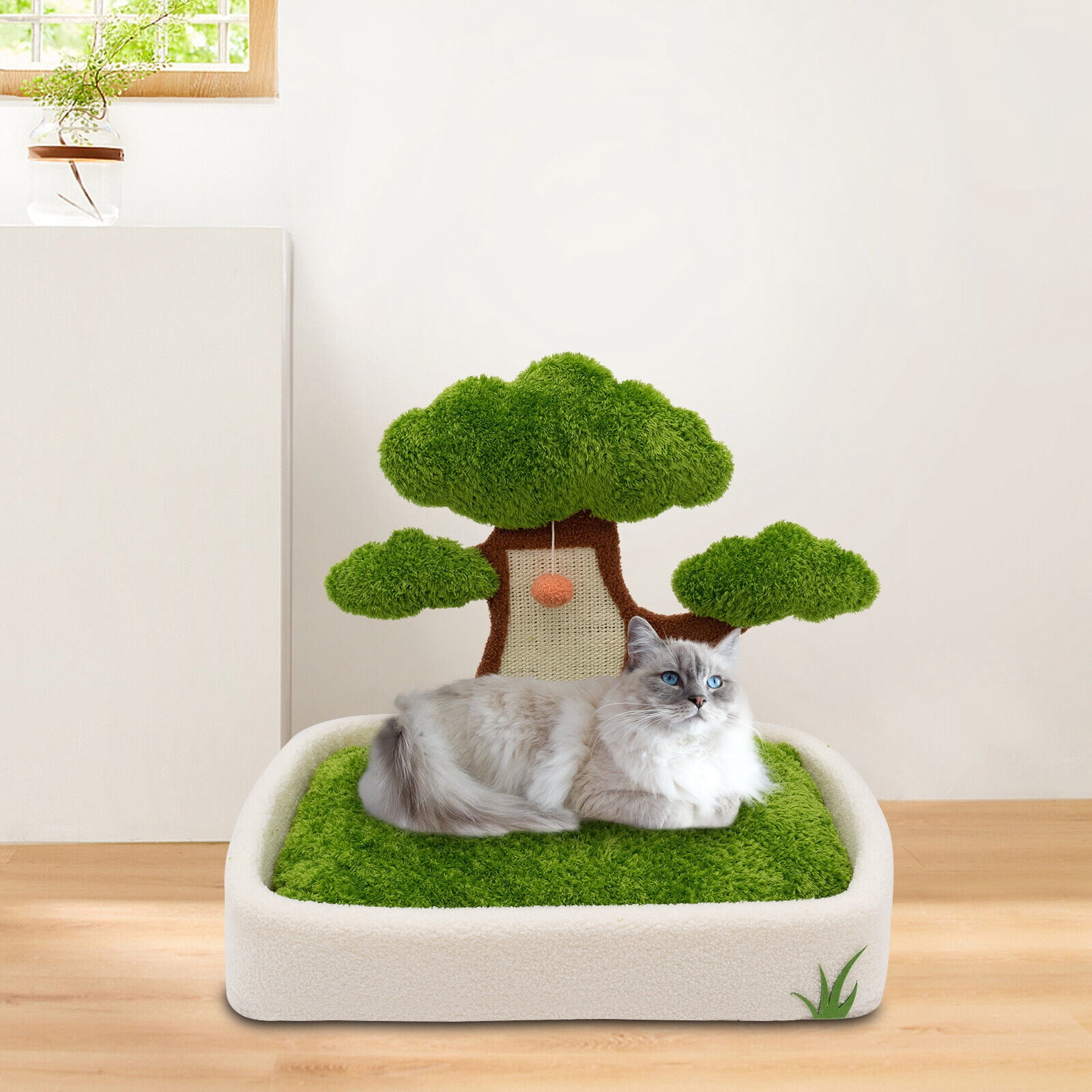Cat Tree Activity Center W/ Sisal Scratching Post, Kitten Bed Removeable Pad,24.8×16.9×23.6in