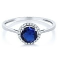 thumbnail image 2 of Gem Stone King 1.22 Ct Round Blue Created Sapphire White Diamond 10K White Gold Ring, 2 of 5