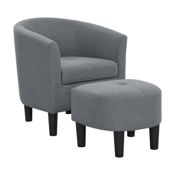 Moss 25.5" Wide Polyester Barrel Chair and Ottoman Set – Modern Rustic Design, Comfortable Tufted Cushions, Versatile Living Room & Home Office Furniture