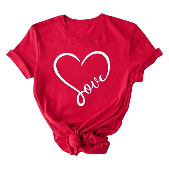 mihongmao Valentine Tee Shirts for Women Lover Printed T-shirt Round Neck Short Sleeved Top Red 2X