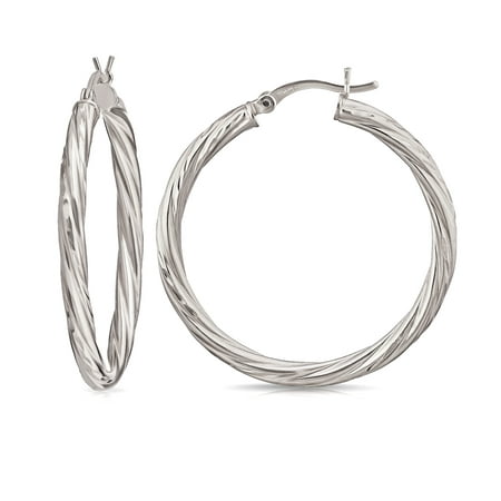 Pori Jewelers 925 Sterling Silver 35 x 2.5mm Twisted Hoop Earrings