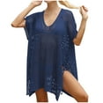 thumbnail image 3 of Tqyyweavej Crochet Cover Ups for Swimwear Women Drawstring Solid Color Short Sleeve Beach Cover Up Free Size Loose V Neck Popular Swimsuits Coverups, 3 of 5