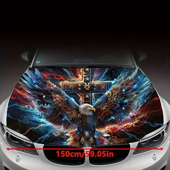 2-in-1 Lightning Eagle and Star Cross Car Hood Decal Sticker, Durable Car Vinyl Wraps Suitable for Most Vehicles, Car Engine Hood Protective Film Gift
