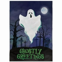 Ghostly Greetings 12x18in Garden Flag - Halloween Garden Yard Home Decor