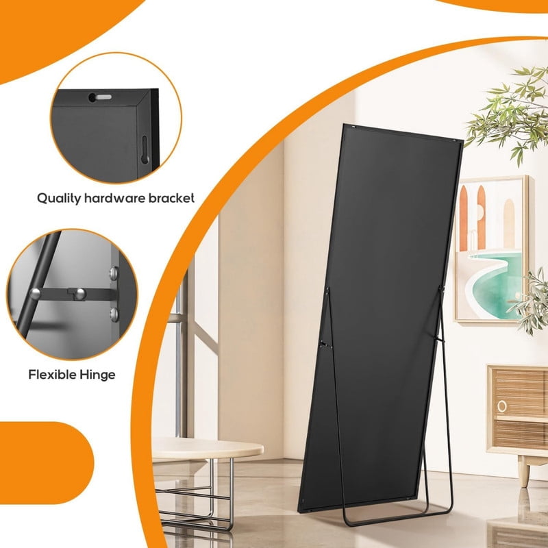Gleamira 64"x21" Rectangle Full Length Mirror Floor Mirror Free Standing Mirror with Metal Frame, Black