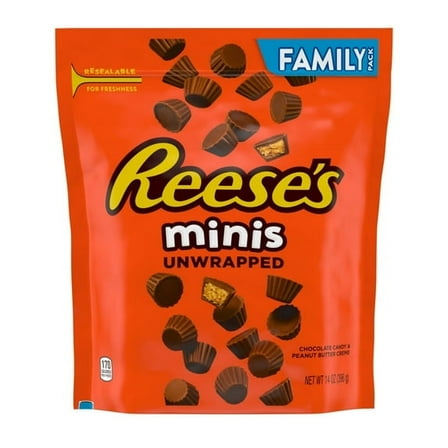 Reese's Minis Unwrapped Chocolate Peanut Butter Creme Cups Candy, Family Pack 14 oz