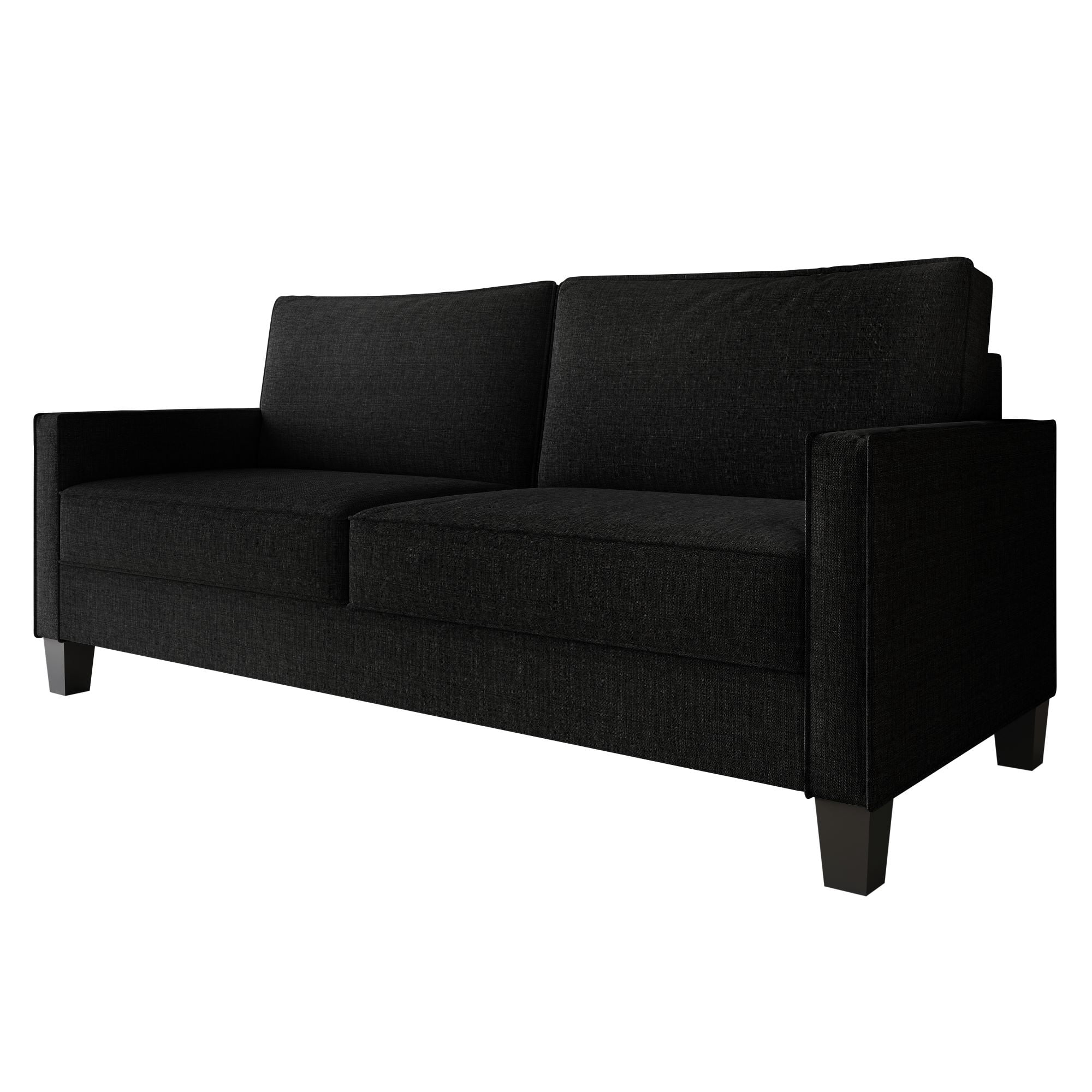 Home Design Marcia Square Arm Sofa with Padded Back and Seat, Modern Upholstery, Black Legs, Comfortable Living Room Seating, Black