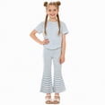 thumbnail image 3 of KPOPLK Baby Girl Summer 2 Piece Outfits Ruffle Short Sleeve Tops Striped Print Jogger Pants Casual Soft Comfy Clothes 12 18 24 Months Infant Toddler Size 4-5 Years,Light Blue, 3 of 8