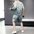 thumbnail image 2 of Conjuntos de camiseta y pantalones cortos para hombre, camiseta holgada a rayas de poliéster, estilo coreano, novedad, en ropa de lujo elástica, fresca, suave y a la moda, talla XL para hombre, 2 of 4