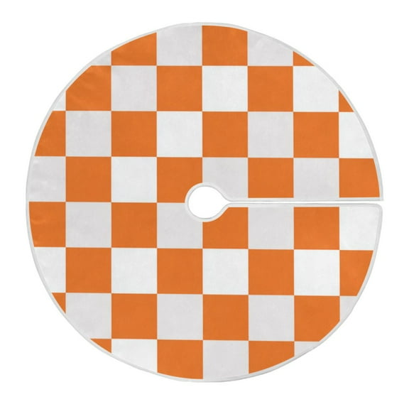 RMDQTR Festive Christmas Tree Skirt47.2x47.2in - Holiday Home Decor for Xmas Party Orange Checkerboard