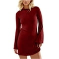 thumbnail image 1 of Offres de Liquidation d'Hiver! Robes pour Femmes 2024 Invité de Mariage, Robe Décontractée à Manches Longues Col Rond Couleur Unie Manches Évasées Vin TG, 1 of 1