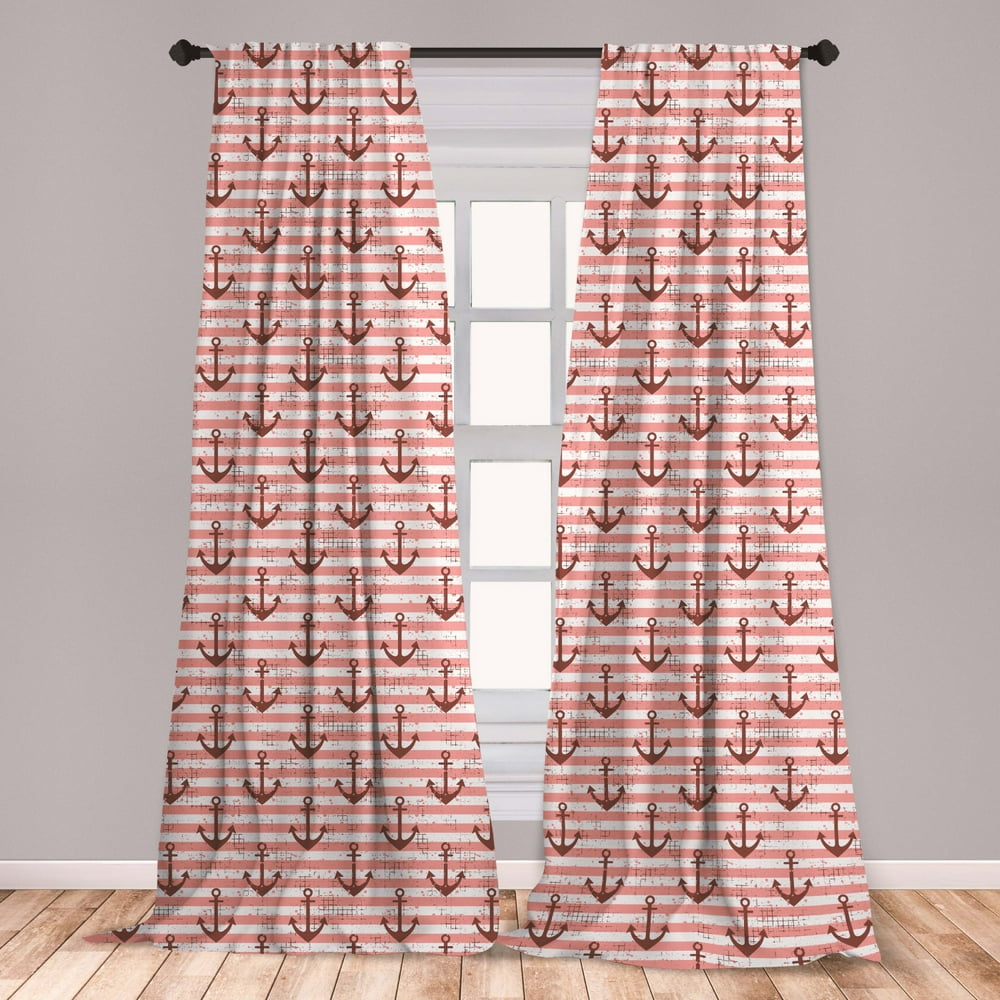 Anchor Curtains 2 Panels Set, Vintage Style Nautical on a ...