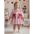 thumbnail image 5 of BemeyourBBs Toddler Baby Little Girls Valentines Day Dress Outfits Long Sleeve Ruffled Round Neck Embroidery Plaid A-line Smocked Dress Spring Summer Clothes, 5 of 9