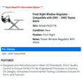thumbnail image 2 of Front Right Window Regulator - Compatible with 2001 - 2005 Toyota RAV4 2002 2003 2004, 2 of 2