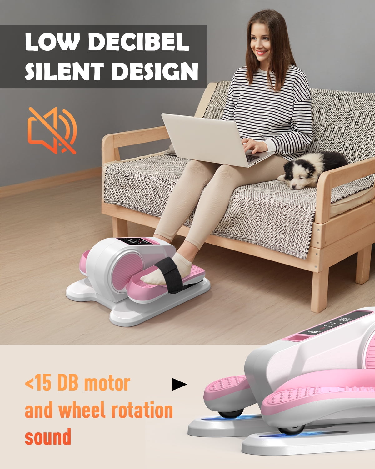 Yagud Under Desk Elliptical Machine, Electric Ellipse Leg Exerciser for Senior, 12 Adjustable Speeds Quiet and Portable Seated Pedal Exerciser for Training with Remote Control, Pink