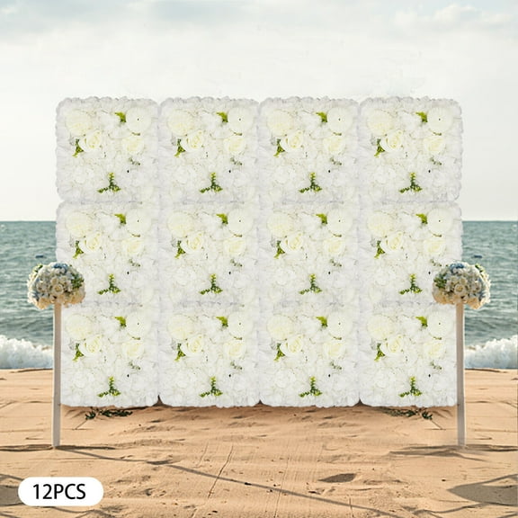 3D Flower Wall Panel-12pcs Artificial Flower Wall Background Silk Rose Wedding