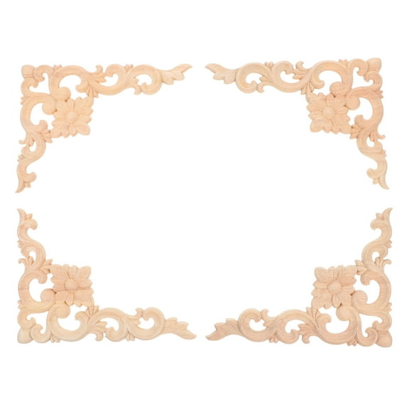 FRCOLOR 4pcs Wooden Furniture Decorative Appliques European Style Wood Carving Onlays Corner Decoration for Cabinets Doors Wardrobes