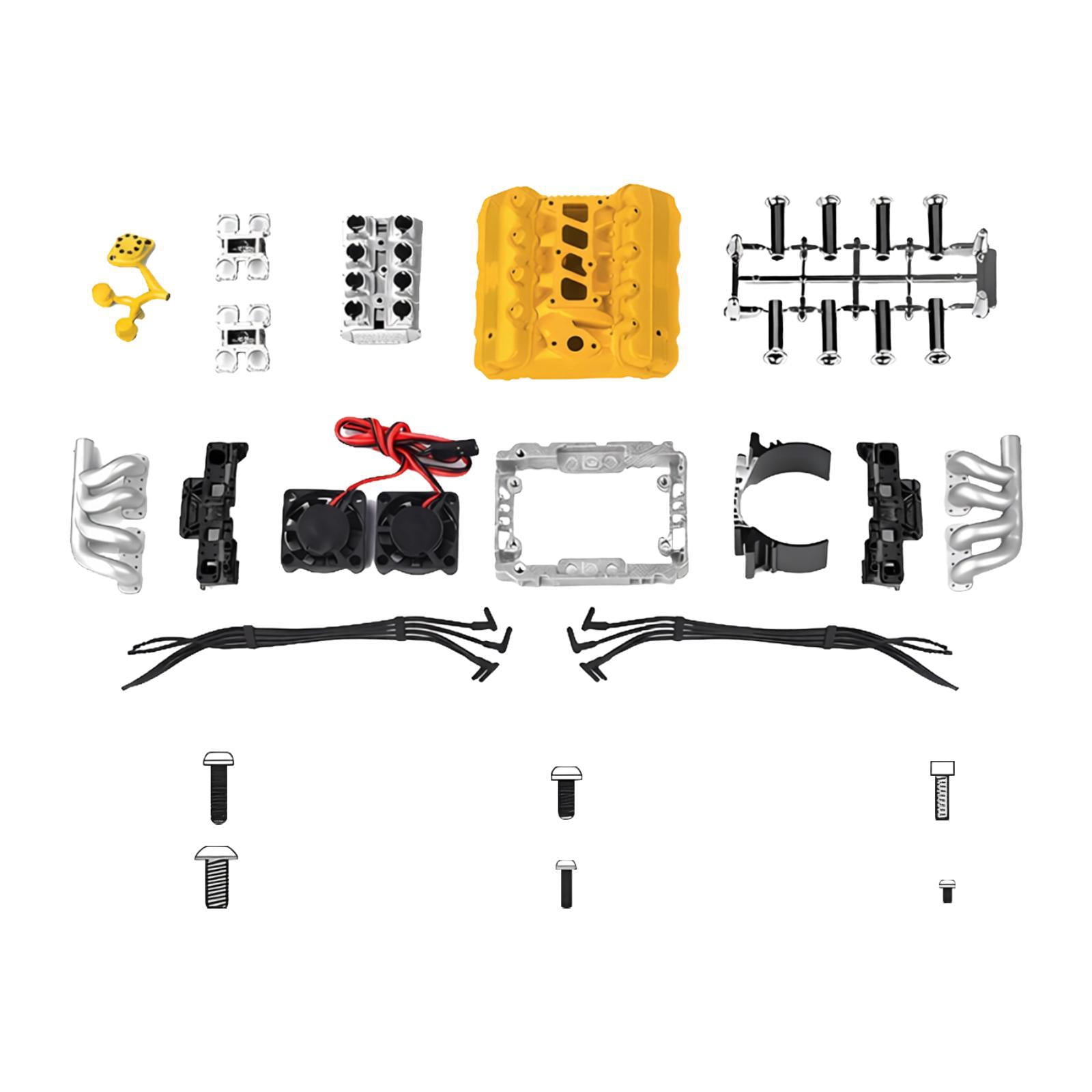 MERIGLARE RC Car Djv8 Simulate Engine Fans Radiator Accessories for 1/10 Scale Model Premium Quick Installation Pare Parts Professional yellow