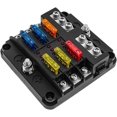 thumbnail image 1 of Caja de fusibles de 6 vías y 12 V, portafusibles, bloques de fusibles de cuchilla con 16 fusibles, 6 luces indicadoras LED, cubierta protectora para automóviles, barcos, camiones,, 1 of 5