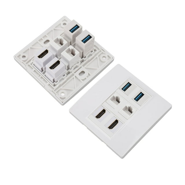 HD Multimedia Interface Wall Plate, 6 Port Full Duplex Multifunction USB3.0 RJ45 Wall Plate for Computers