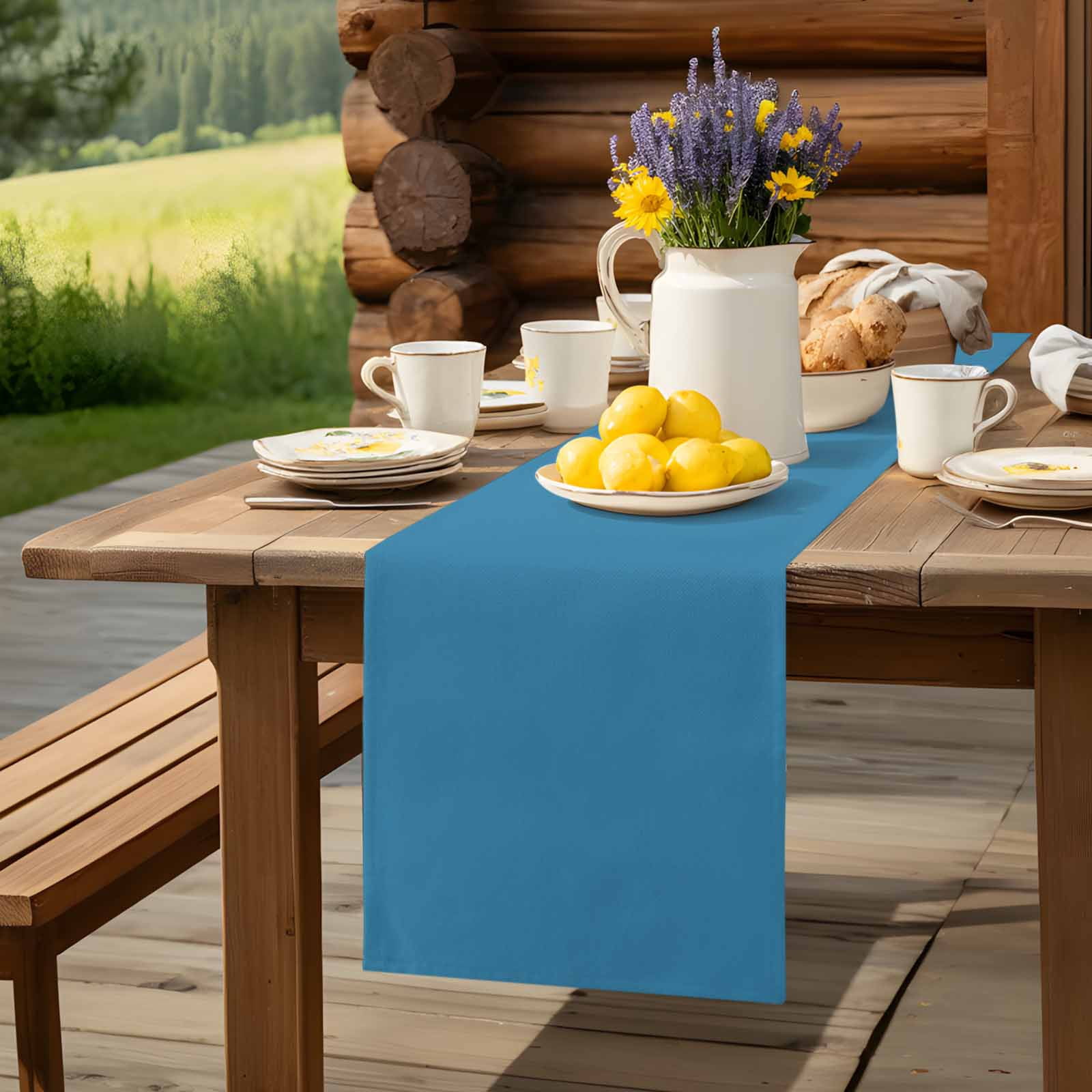 Modern Marine Ocean Pure Blue Table Runner 90 Inches Long, Minimalist Solid Color Art Table Runners Tabletop Scarf Kitchen Dining Tables Decoration for Home Party Indoor Outdoor