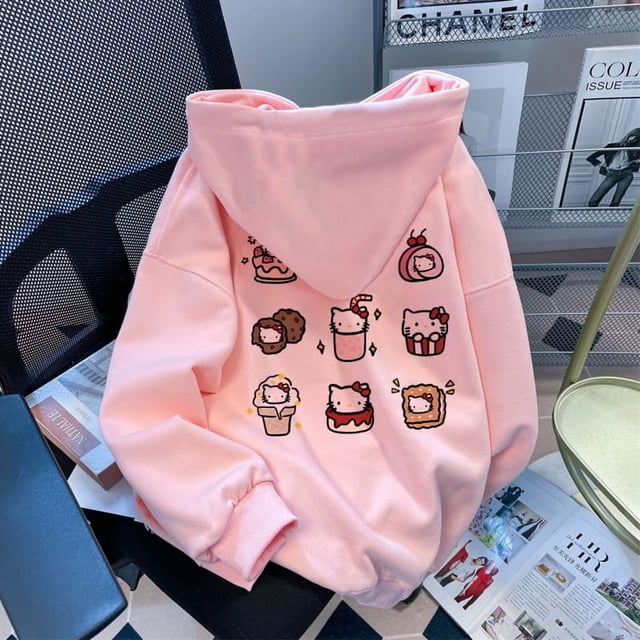 Sudadera con capucha de Hello Kitty para mujer, dulce y linda, para otoño e invierno, nueva versión coreana, sudadera con capucha holgada, informal y versátil, tendencia de moda