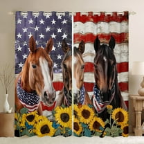 Homewish 3D Brown Horse Black Out Curtains, American Flag Print Curtains Pack of 2 (42x63 Each), Vibrant Rustic Sunflower Bedroom Curtains, Living Room Curtains Decor