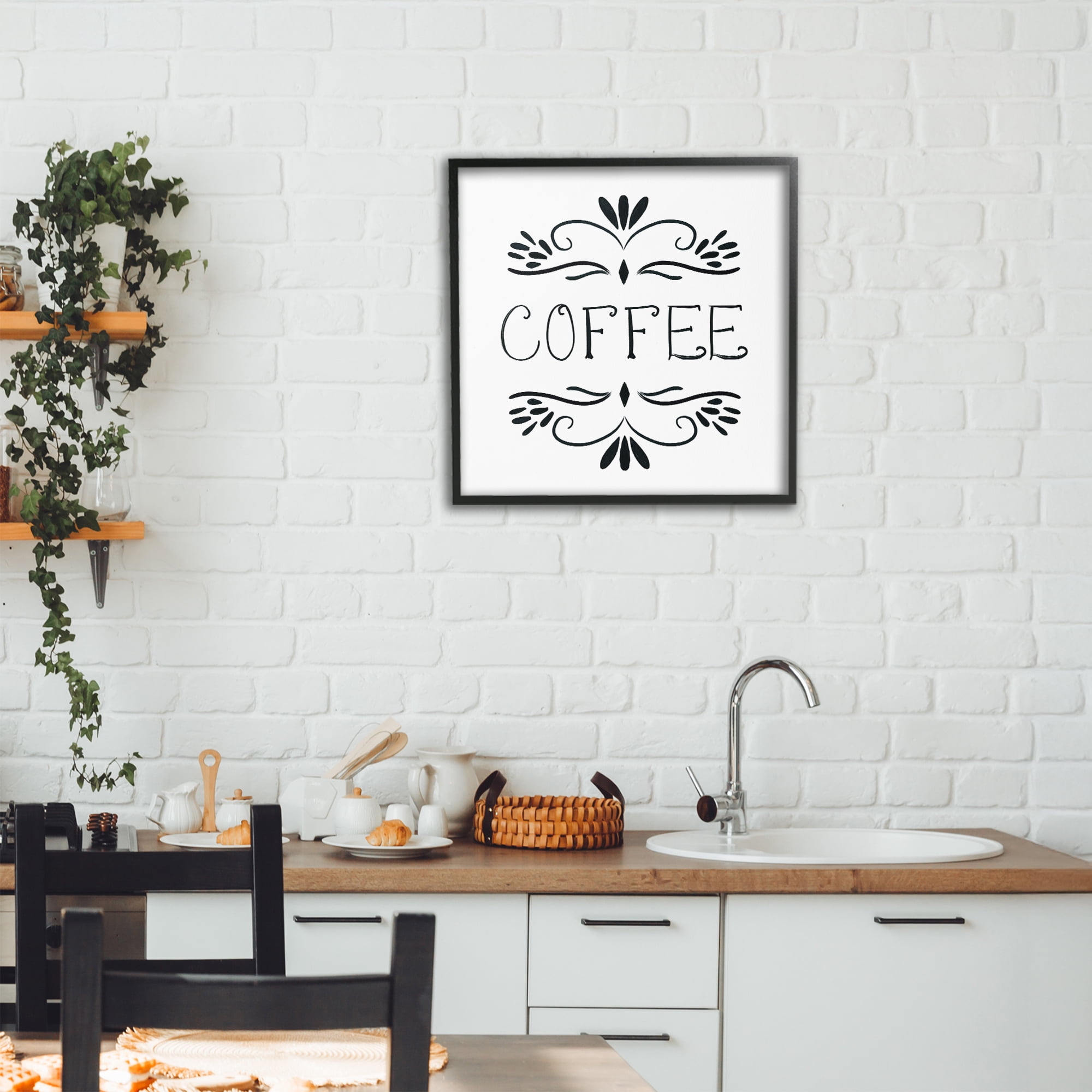 Stupell Industries Coffee with Floral Emblems Black Framed Giclee Art, design by Lucille Price