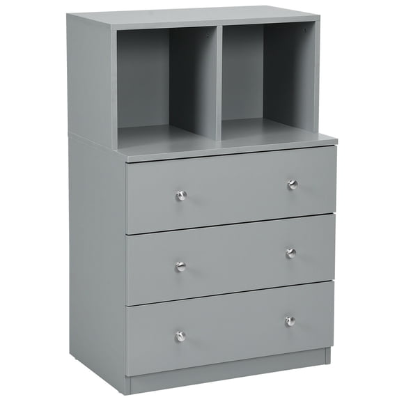 Gymax 3 Drawer Dresser W/ Cubbies Storage Chest for Bedroom Living Room Grey