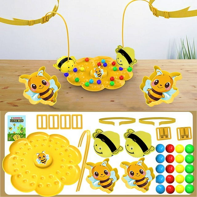 Magnetic Bees Honey Gathering Game Set - 2-Player Interactive Educational Toy with ABS Bees, Pollen Plates, Honeycomb Nests & Elastic Bands for Ages 6+, English Color Box Packaging - Fun Early