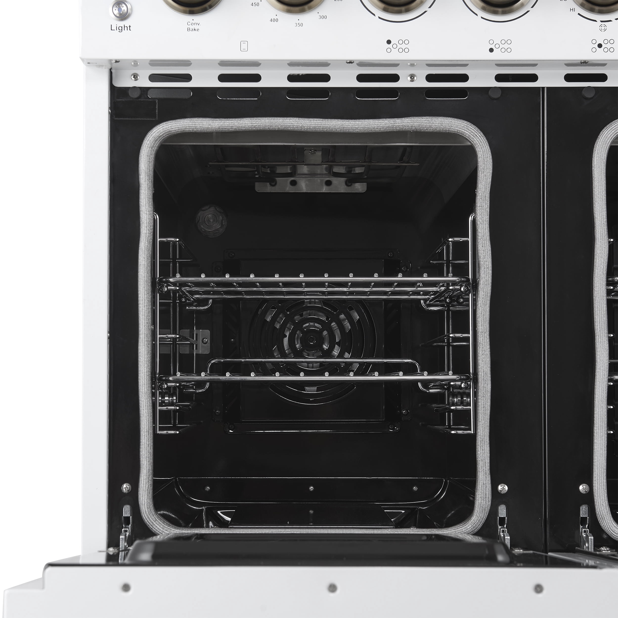 Forno Paolo 48 Inch Freestanding Electric Range in White with Antique Brass, 6.7 cu.ft, True Convection Oven, Energy Efficient