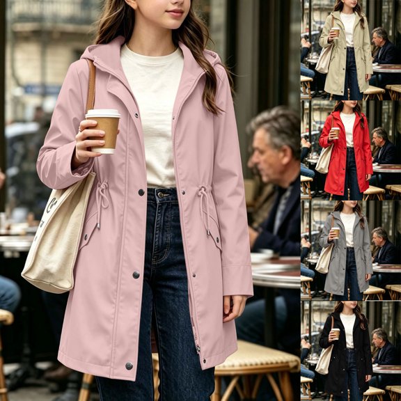 Kids Long Sleeve Casual Windbreaker Coat, Girls Hooded Lightweight Jacket with Drawstring Waist, Soft Lining Outerwear Jacket for Spring Fall Daily Wear