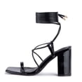 thumbnail image 2 of Women's Strappy Chunky Heels Sandals, Lace Up 3 inch Low Block Heels Ankle Wrap Heel Square Open Toe Tie Up Heeled Sandals Shoes, 2 of 6
