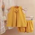 thumbnail image 4 of NOLDARES Baby Girl Clothes Flower Outfits Sleeveless Round Neck Tops Knit Shorts Toddler Girl Summer Clothes(Yellow,6-12 Months), 4 of 4