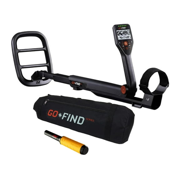 Minelab GO-FIND 44 Lightweight and Compact Metal Detector (Black) Bundle with 3226-0002 Pro-Find 15 Pinpointer Metal Detector (Gold) and GO-FIND Metal Detector Canvas Carry Bag (Black) (3 Items)