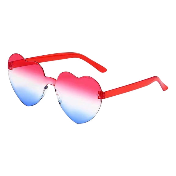 Patriotic Sunglasses, Red White Blue Star Heart Shaped Rimless Gradient Sunglasses, 4th of July Memorial Day Party Favors, Fun Novelty Sunglasses for Indoor Outdoor Patriotic Holiday Party Supplies