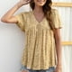 thumbnail image 2 of Blusas para Mujeres Casual, Impresión Floral Sólida de Gran Tamaño, Cuello de Manga Corta Blusa Superior, 2 of 8