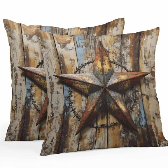 Waterproof Throw Pillow Covers Set of 2, 16x16 Inch Texas Star Retro Decorative Pillowcases Outdoor Pillow Slip Cushion Covers Set for Couch Tent Country Farmhouse Brown Wooden Grain