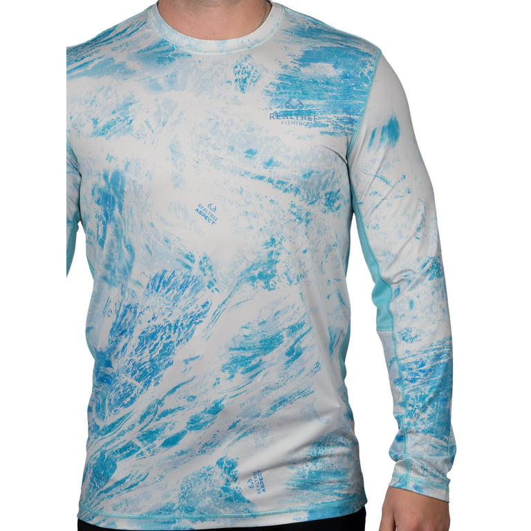 Realtree Mens Long Sleeve Jersey Recycled Polyester UPF Scent Control Crystal Blue Teal Performance Tee- XL, Men's
