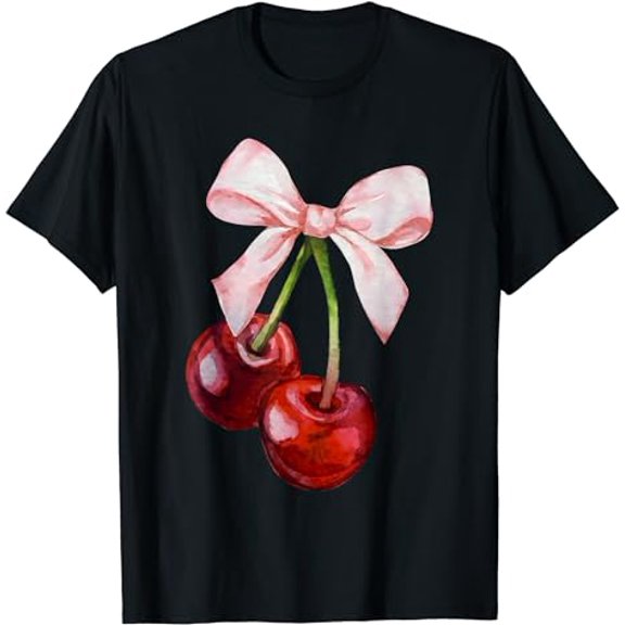 Coquette Cherry and Bows Kawaii Cherry Aesthetic Trendy T-Shirt