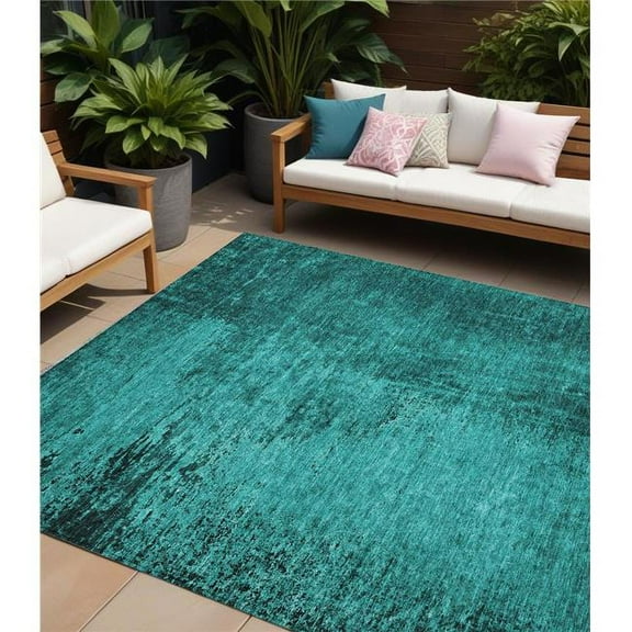HomeRoots 562737 8 x 10 ft. Teal Abstract Washable Non Skid Indoor Outdoor Rectangle Machine Woven Area Rug
