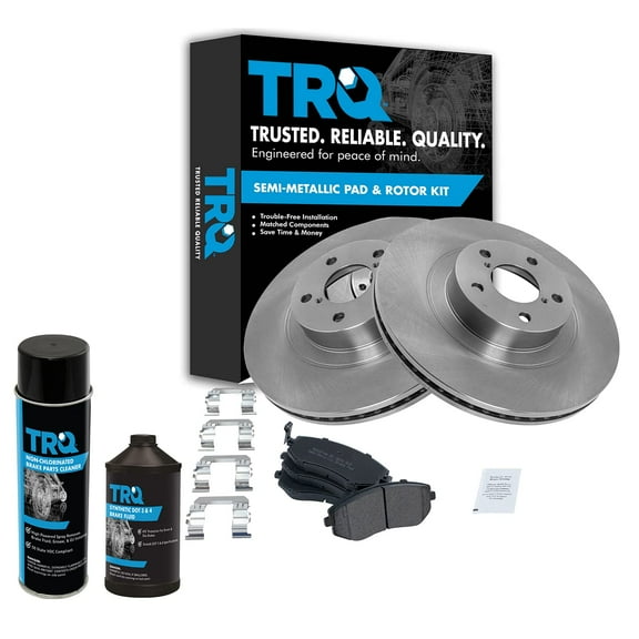 TRQ Front Premium Semi Metallic Brake Pad & Rotor Kit w/Chemicals for Subaru BKA17930