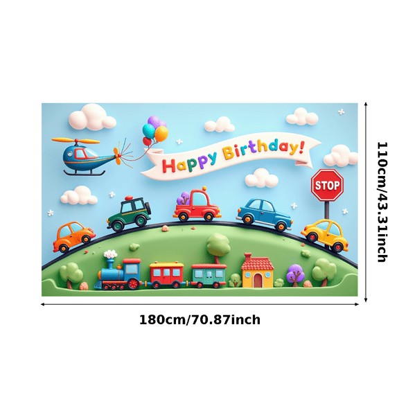 Yatrandify Colorful Cars Birthday Banner Helicopter Happy Background Celebration for Kids Party Event Decor