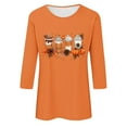 thumbnail image 5 of VKOYWKM Women's Halloween Tops 3/4 Sleeve Spooky Pumpkin Ghost Graphic T Shirts Fall Crew Neck Loose Party Blouses Halloween Costume, 5 of 5