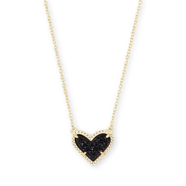 Collar Kendra Scott Ari Corazón Baño de Oro con Drusa Negra